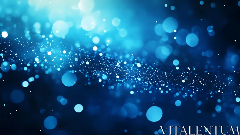 Abstract blue bokeh lights with glowing particles, digital art style.