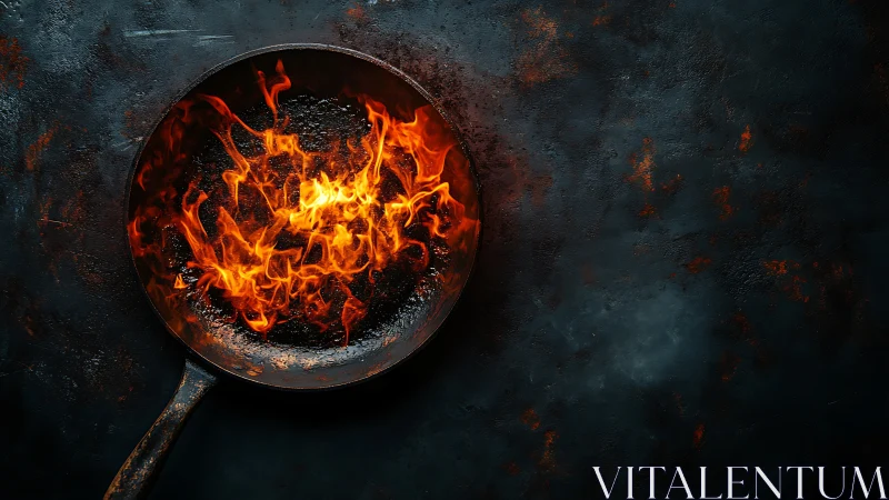 Iron Vessel with Active Combustion: Dramatic Flame Study.