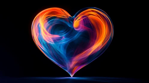 Neon Fluid Heart with Dimensional Light Refraction.