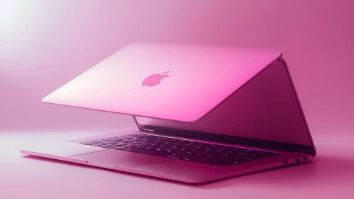 Pink aluminum ultrabook in gradient studio lighting profile view