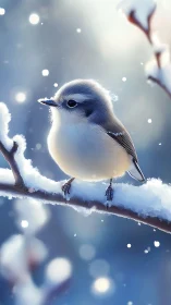 Luminous Winter Bird Perched on Frost-Laden Branch