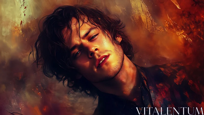 Male portrait in warm abstract digital environment.