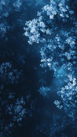 Blue-toned abstract fractal foliage pattern in vertical frame.