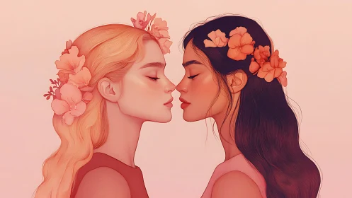 Two Figures in Profile with Coral Flower Adornments.