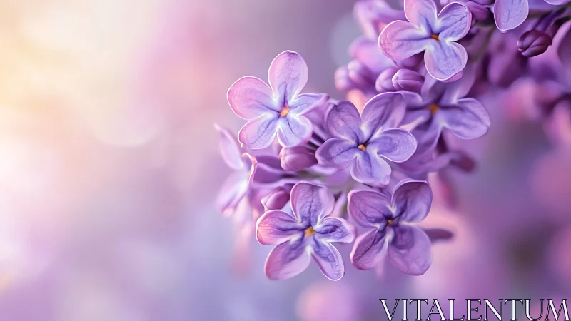 Close-up of lilac blossoms against soft pastel bokeh.