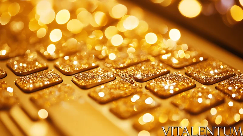 Glittering golden keyboard keys sparkling with warm light.