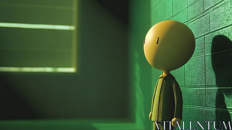 Sunlit loner drifts in a quiet green corridor of thought.