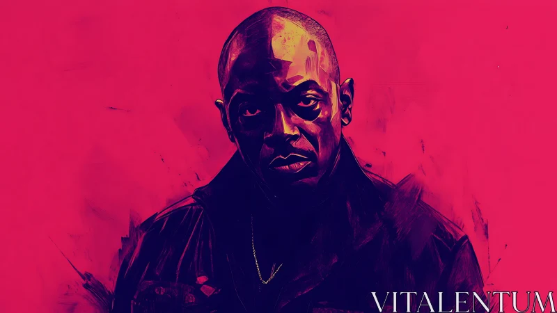 Vivid magenta portrait of intense man in shadowed jacket.