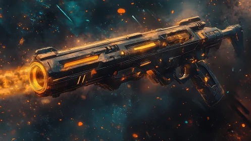 Cyberpunk plasma rifle render with glowing barrel detailing.