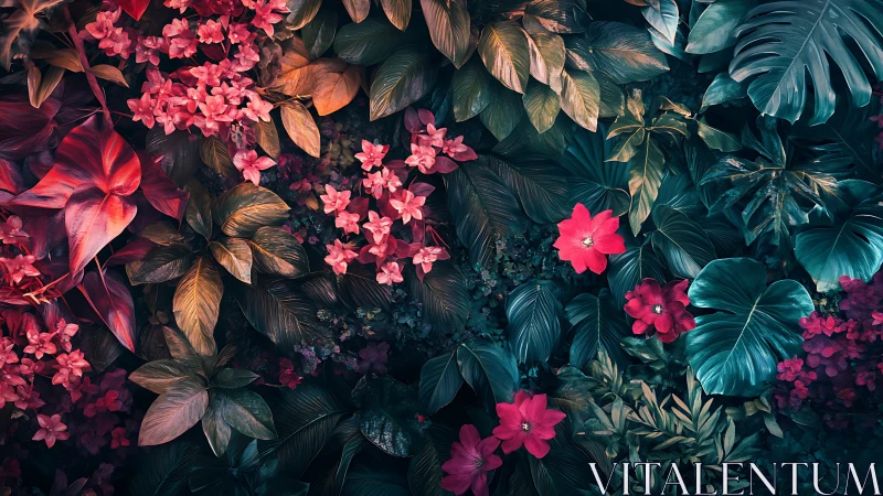 Neon Garden Dreams: Pink Blooms in Twilight.