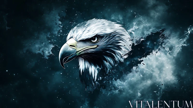 Majestic eagle digital art with cosmic background and dynamic style.