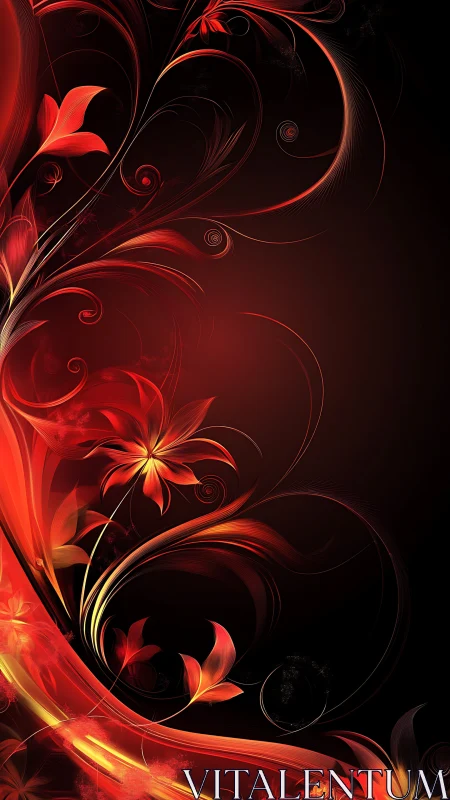 Flaming scarlet floral swirls in luminous abstract bloom.