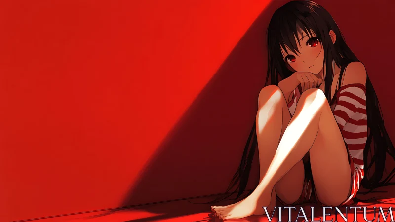 Anime girl in red corner with minimalist diagonal lighting.