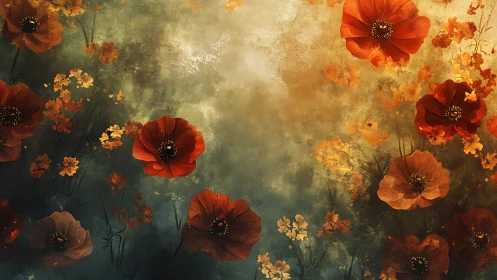 Dreamy Wildflower Garden with Vibrant Poppies.