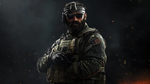 Tactical special forces operator in cinematic low key lighting.