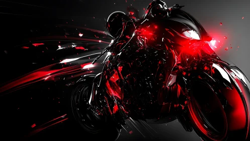Crimson velocity: liquid‑metal cyber bike ignites midnight streets.
