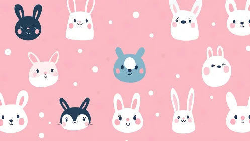 Polka-dotted bunny faces trade giggles on rosy pastel skies