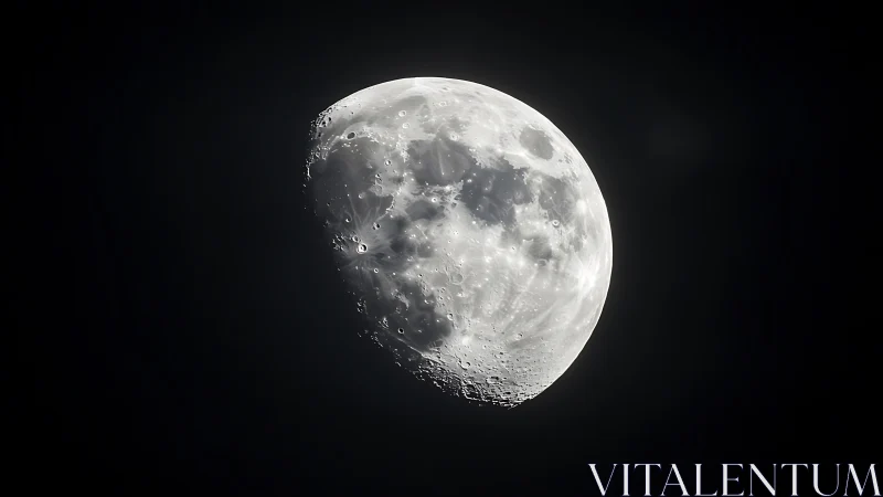 Gibbous moon in high contrast lunar surface study.