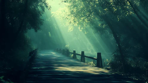 Enchanted Forest Bridge: Where Sunlight Whispers Through Green.