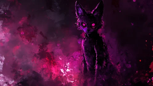 Nocturnal neon fox silhouette in magenta vapor haze.