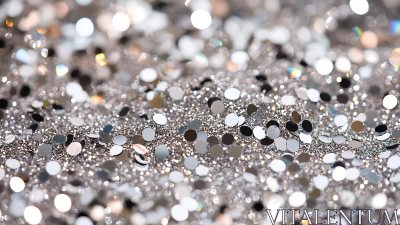 Shiny Silver Glitter and Confetti Close-Up in Soft Focus Style.