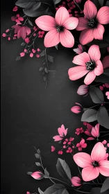 Pink Cosmos Flowers Against Black Textured Background.