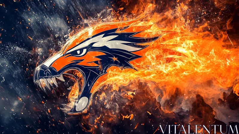 Stylized eagle head logo rendered within dynamic flame field