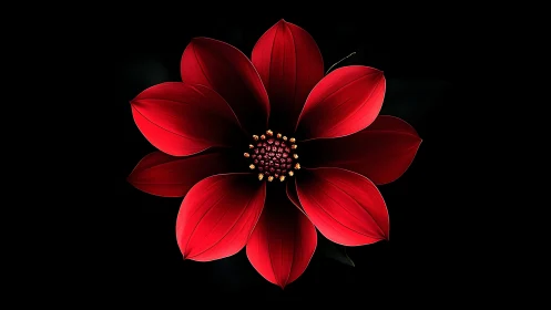 Red Cosmos Flower on Black Background.