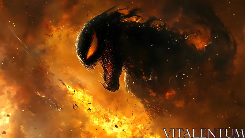 Infernal shadow serpent rising through stormfire and smoke.