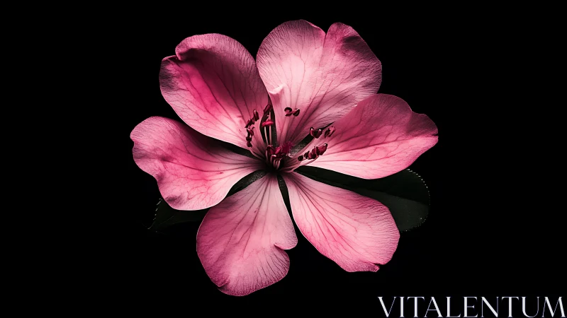 Pink Geranium Bloom Against Black Background.