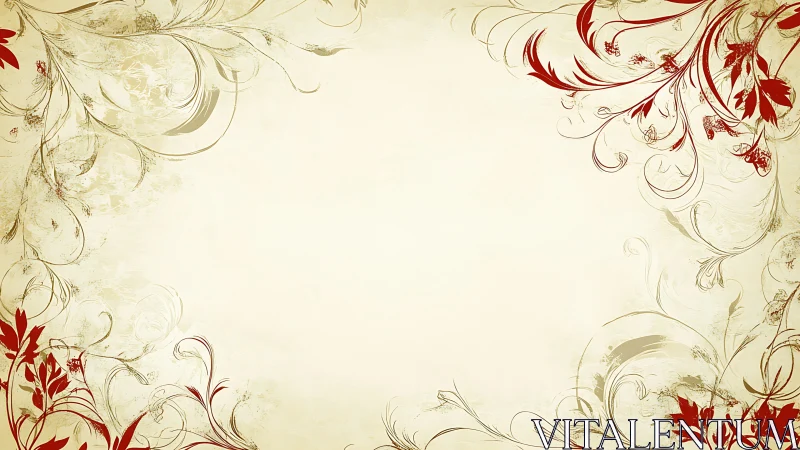 Elegant floral border with soft vintage red accents.