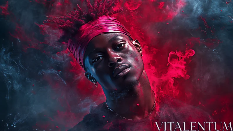 Portrait of young man in red smoke with moody lighting