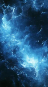 Blue gaseous nebula structure occupies a vertical dark field