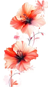 Coral hibiscus blooms cascade gracefully.