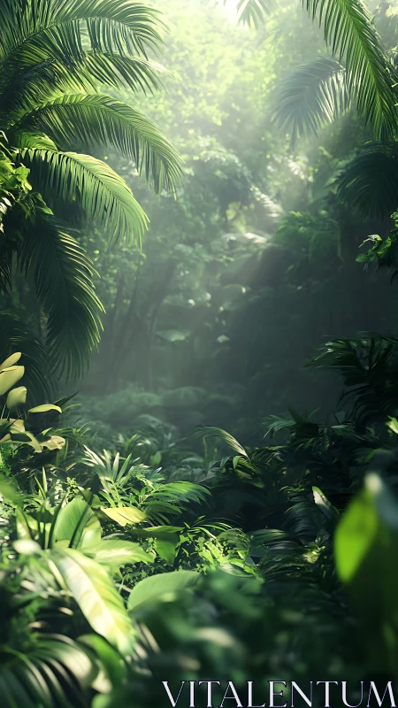 Tropical Jungle Canopy with Filtered Sunlight.