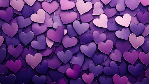 Purple and Pink Hearts Layered in Dimensional 3D Composition