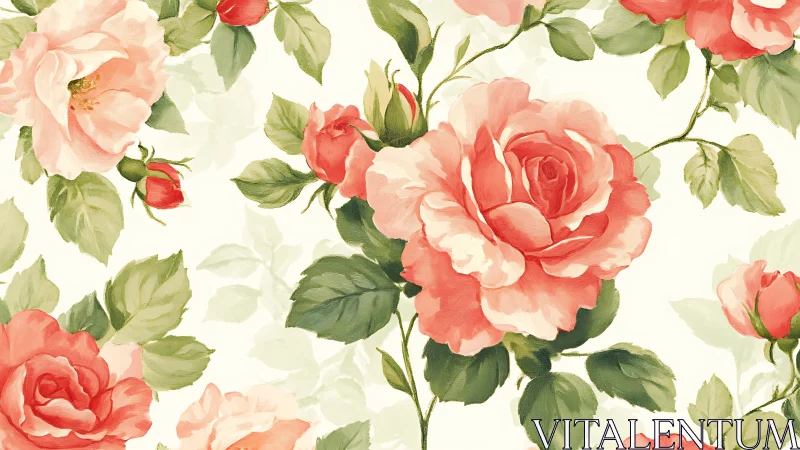 Vintage Floral Pattern with Red and Pink Roses
