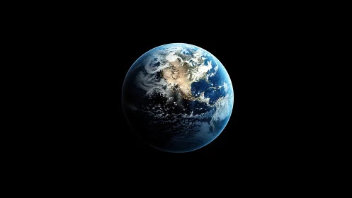 Sunlit Earth floats against deep black cosmic background