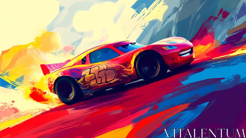 Dynamic red race car rendered with expressive motion blur strokes