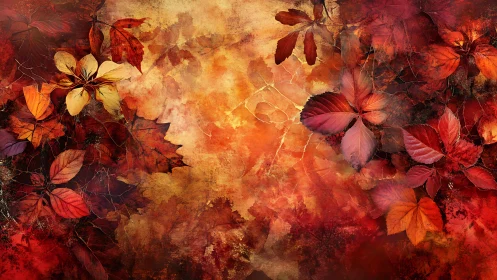 Autumn leaves form fiery textured border around warm center