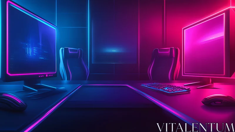 Neon gaming command center glowing with sci fi energy.