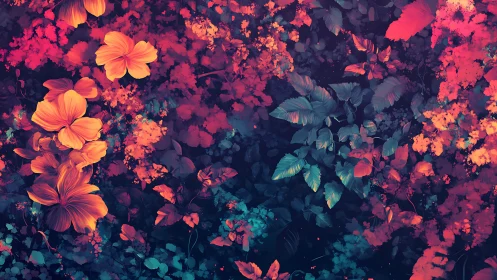 Midnight jungle blooms trade neon whispers with the dark