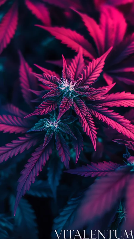 Neon-lit leaves glowing in a dreamy midnight garden.