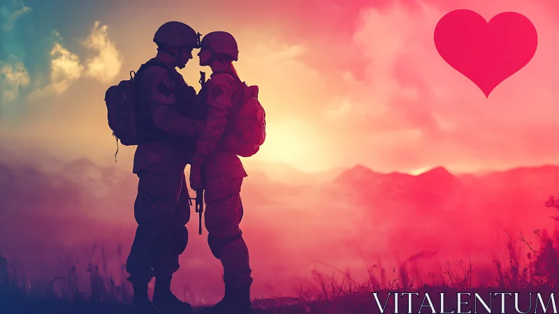 Military Silhouettes Rendered Through Romantic Sunset Palette.