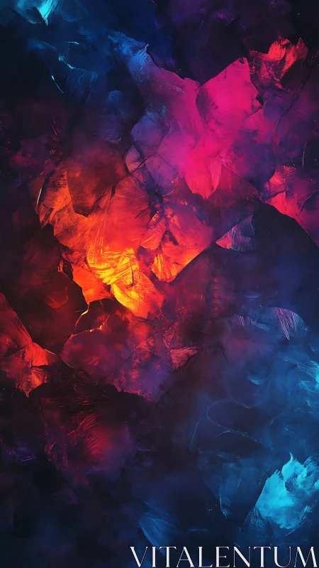 Glowing ember clouds swirling through deep cool blues.