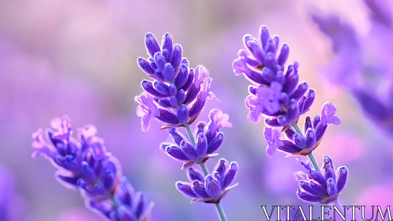 Purple Lavender Flower Clusters with Macro Depth Field Focus