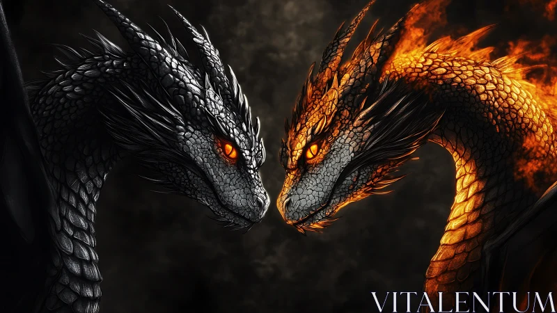 Twin elemental dragons in close confrontation profile.