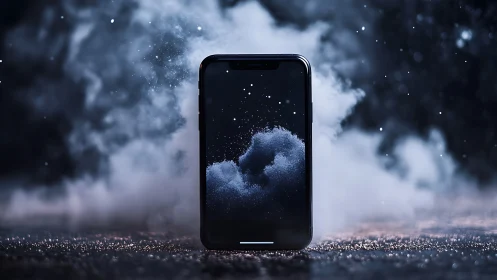 Midnight smartphone conjures swirling digital stardust dream