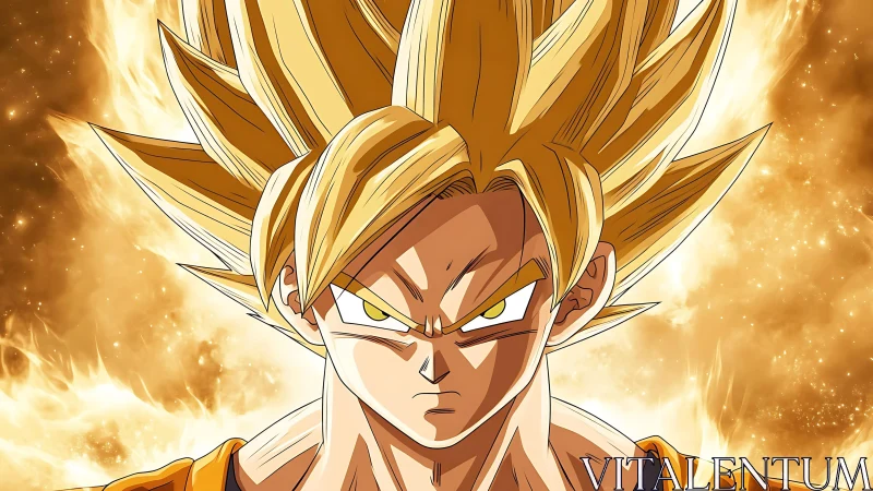 Intense anime warrior in supercharged aura with cel-shaded lighting