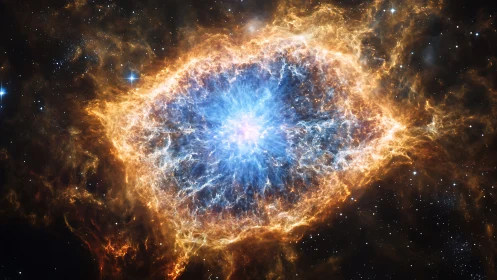 Ionized stellar nebula core with turbulent filamentary plasma